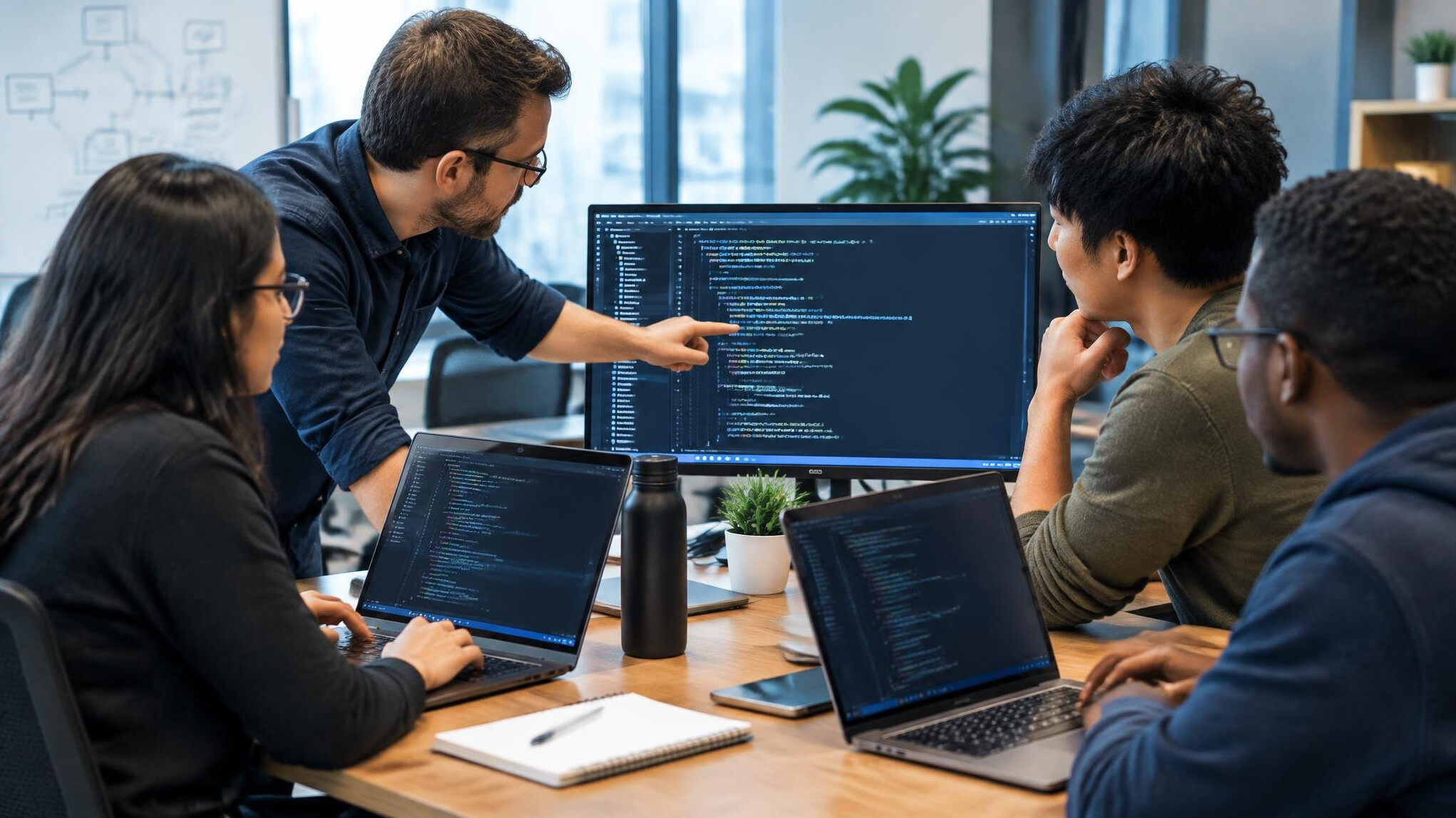 corporate team collaborating on code