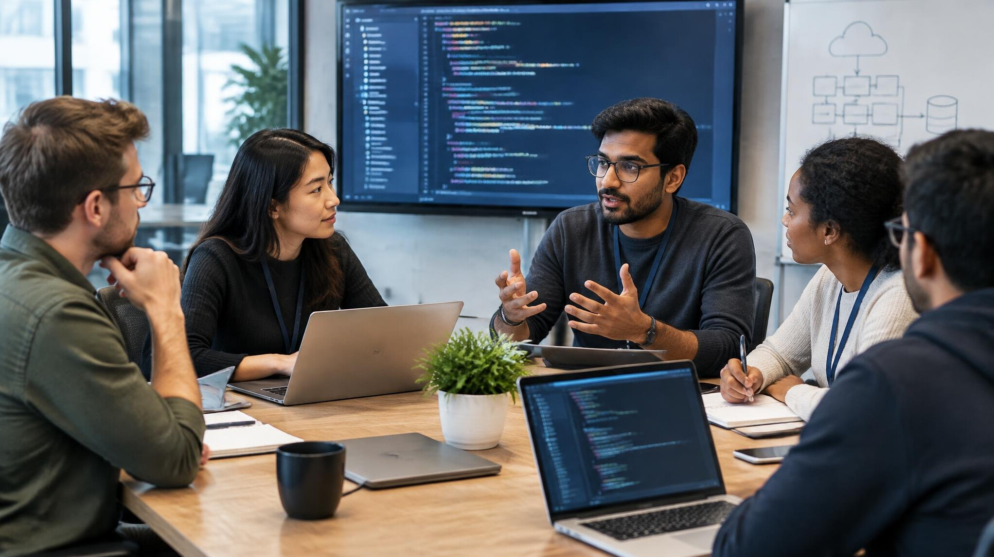 team of programmers in meeting